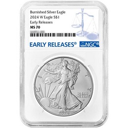 2024 W Burnished Silver Eagle NGC MS70 Early Releases Blue Label 2024 W Burnished Silver Eagle NGC MS70 Early Releases Blue Label