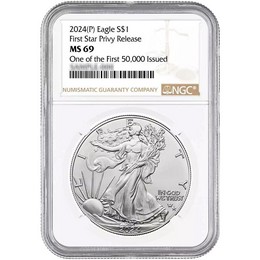 2024 (P) Silver Eagle First Star Privy Release NGC MS69 One of First 50,000 Issued Brown Label 2024 (P) Silver Eagle First Star Privy Release NGC MS69 One of First 50,000 Issued Brown Label