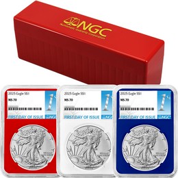 2025 Silver Eagle NGC MS70 FDI Red, White & Blue Core Set 1st Label 2025 Silver Eagle NGC MS70 FDI Red, White & Blue Core Set 1st Label