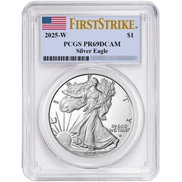 2025 W Proof Silver Eagle PCGS PR69 DCAM FS Flag Label 2025 W Proof Silver Eagle PCGS PR69 DCAM FS Flag Label