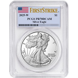 2025 W Proof Silver Eagle PCGS PR70 DCAM FS Flag Label 2025 W Proof Silver Eagle PCGS PR70 DCAM FS Flag Label