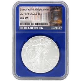 2016 (P) Silver Eagle NGC MS69 Struck at Philadelphia Blue Core Liberty Bell Label 2016 (P) Silver Eagle NGC MS69 Struck at Philadelphia Blue Core Liberty Bell Label