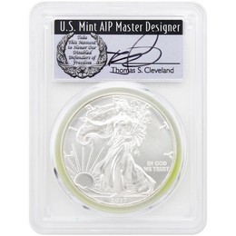 2017 (P) Silver Eagle PCGS MS70 FDI Struck at  Philadelphia Thomas Cleveland Signed Mint AIP Master Designer Wreath Label