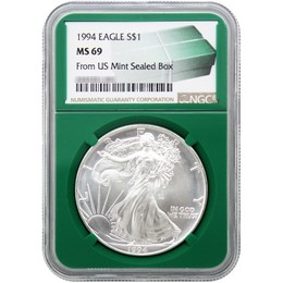1994 Silver Eagle NGC MS69 Green Core
