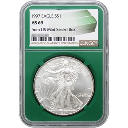 1997 Silver Eagle NGC MS69 Green Core