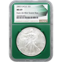 2002 Silver Eagle NGC MS69 Green Core