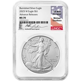 2025 W Burnished Silver Eagle NGC MS70 AR Gaudioso Signed