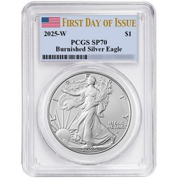 2025 W Burnished Silver Eagle PCGS SP70 FDI Flag Label