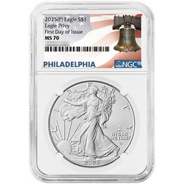 2025 (P) Silver Eagle First Eagle Privy Release NGC MS70 FDI Liberty Bell Label