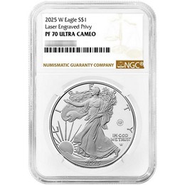 2025 W Proof Silver Eagle Laser Engraved Privy NGC PF70 UC Brown Label 2025 W Proof Silver Eagle Laser Engraved Privy NGC PF70 UC Brown Label
