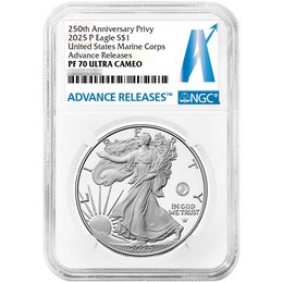2025 Proof Silver Eagle 250th Anniversary United States Marine Corps Privy NGC PF70 UC AR