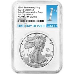 2025 Proof Silver Eagle 250th Anniversary United States Marine Corps Privy NGC PF70 UC FDI 1st Label