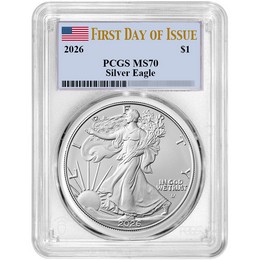 2026 Silver Eagle PCGS MS70 FDI Flag Label