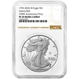1776-2026 W Proof Silver Eagle 250th Anniversary Liberty Bell Privy NGC PF70 UC Brown Label