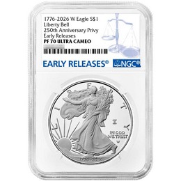1776-2026 W Proof Silver Eagle 250th Anniversary Liberty Bell Privy NGC PF70 UC ER Blue Label