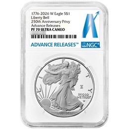 1776-2026 W Proof Silver Eagle 250th Anniversary Liberty Bell Privy NGC PF70 UC AR