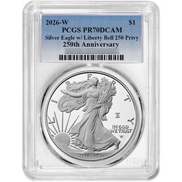 1776-2026 W Proof Silver Eagle 250th Anniversary Liberty Bell Privy PCGS PR70 DCAM Blue Label