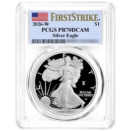 1776-2026 W Proof Silver Eagle 250th Anniversary Liberty Bell Privy PCGS PR70 DCAM FS Flag Label