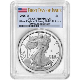 1776-2026 W Proof Silver Eagle 250th Anniversary Liberty Bell Privy PCGS PR69 DCAM FDI Flag Label