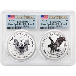 2021 Reverse Proof Silver Eagle 2-Coin Set PCGS PR70 FS Multi-Holder Flag Label