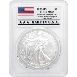 2025 (P) Silver Eagle First Eagle Privy Release PCGS MS69 FS Made in the USA Holder 2025 (P) Silver Eagle First Eagle Privy Release PCGS MS69 FS Made in the USA Holder