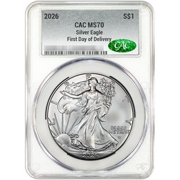 2026 Silver Eagle CAC MS70 First Day of Delivery Silver Label