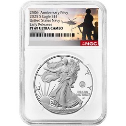 2025 S Proof Silver Eagle 250th Anniversary United States Navy Privy NGC PF69 UC ER Military Label 2025 S Proof Silver Eagle 250th Anniversary United States Navy Privy NGC PF69 UC ER Military Label