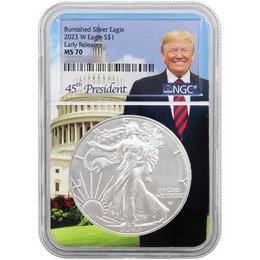 2023 W Burnished Silver Eagle NGC MS70 ER Trump Core
