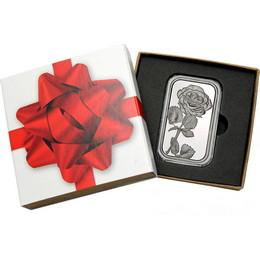 Rose 1oz .999 Fine Silver Bar in Gift Box Rose 1oz .999 Fine Silver Bar in Gift Box