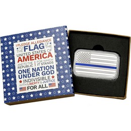 Thin Blue Line 1oz .999 Silver American Flag Bar in Gift Box