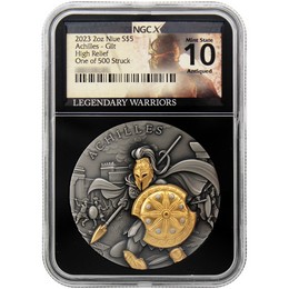 2023 $5 Niue Legendary Warriors Achilles 2oz Silver Gilt HR Coin NGCX MS10 Antiqued One of  500 2023 $5 Niue Legendary Warriors Achilles 2oz Silver Gilt HR Coin NGCX MS10 Antiqued One of  500