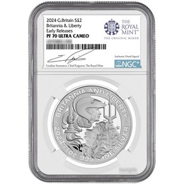 2024 £2 1oz. Proof Silver Britannia &amp; Liberty Coin NGC PF70 UC Early Releases Gordon Summers Signed