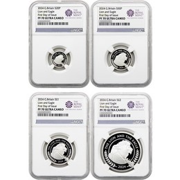 2024 Great Britain the Lion and the Eagle Silver Fractional Set 4pc NGC PF70 UC FDI The Royal Mint Label 2024 Great Britain the Lion and the Eagle Silver Fractional Set 4pc NGC PF70 UC FDI The Royal Mint Label