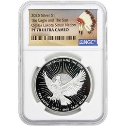 2025 $1 Proof Oglala Lakota Sioux Nation Native American Series 1oz Silver The Eagle and The Sun NGC PF70 UC Native American Label