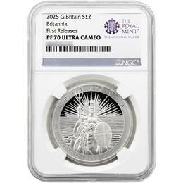 2025 £2 Proof Great Britain 1oz Silver Britannia NGC PF70 UC FR The Royal Mint Label
