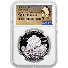 2025 $1 Proof Oglala Lakota Sioux Nation Native American Series 1oz Silver Turtle Island NGC PF70 UC Native American Label
