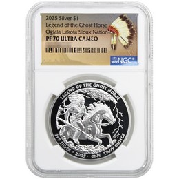 2025 $1 Proof Oglala Lakota Sioux Nation Native American Series 1oz Silver Ghost Horse NGC PF70 UC Native American Label