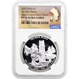 2025 $1 Proof Oglala Lakota Sioux Nation Native American Series 1oz Silver The Bear Dance NGC PF70 UC Native American Label