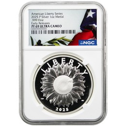 2025 Proof American Liberty 1oz Silver Medal NGC PF69 UC ER Olive Branch/Flag Label