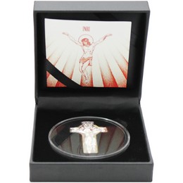 2026 2000 Francs Cameroon 1oz Gilded Silver Ultra High Relief Inri Crucifix BU Condition Coin