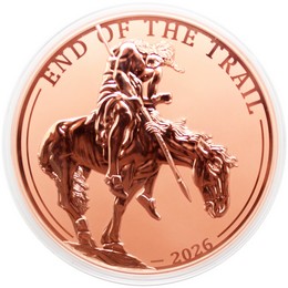 2026 $10 Liberia Kilo Copper High Relief End of the Trail BU Coin in Velvet Pouch