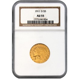 1911-D $5 Gold Indian NGC AU-55