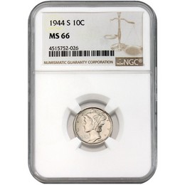 1944 S Mercury Dime NGC MS66