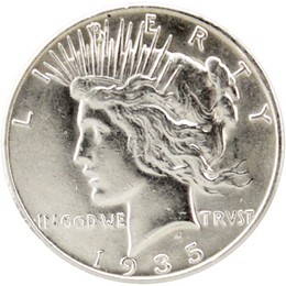 1935 S Peace Dollar Almost Uncirculated - Brilliant Uncirculated Condition