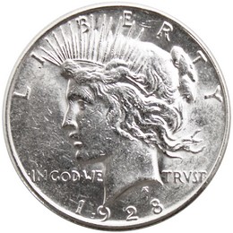 1928 S Peace Dollar Almost Uncirculated - Brilliant Uncirculated