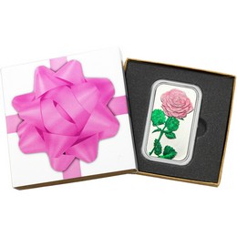 Pink Rose 1oz .999 Silver Bar Enameled in Gift Box Pink Rose 1oz .999 Silver Bar Enameled in Gift Box