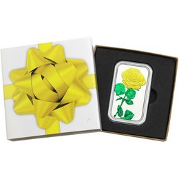 Yellow Rose 1oz .999 Silver Bar Enameled in Gift Box Yellow Rose 1oz .999 Silver Bar Enameled in Gift Box