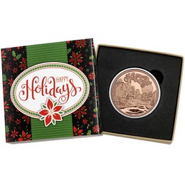 Happy Holidays Moonlit Creek Farm Scene 1 AVDP Ounce Fine Copper Medallion in Gift Box Happy Holidays Moonlit Creek Farm Scene 1 AVDP Ounce Fine Copper Medallion in Gift Box