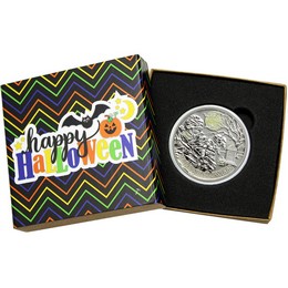 Happy Halloween Graveyard Mummy 1oz .999 Silver Medallion Enameled in Gift Box