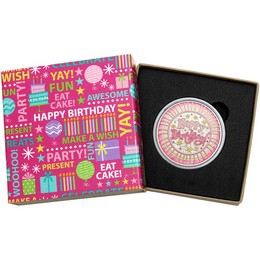 2026 Pink Glitter Happy Birthday Stripes 1oz .999 Silver Medallion Enameled in Gift Box 2026 Pink Glitter Happy Birthday Stripes 1oz .999 Silver Medallion Enameled in Gift Box